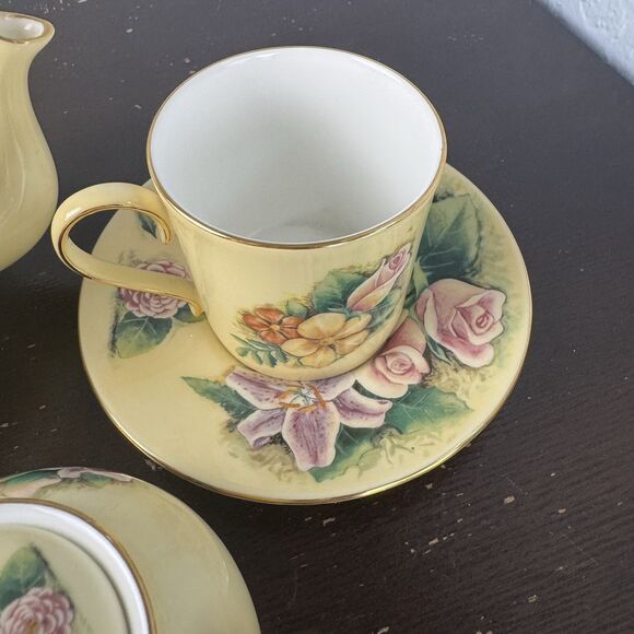 Hour Of Power Genuine Bone China Tea Set Service Pot Creamer Sugar Bowl Cups - Picture 8 of 12